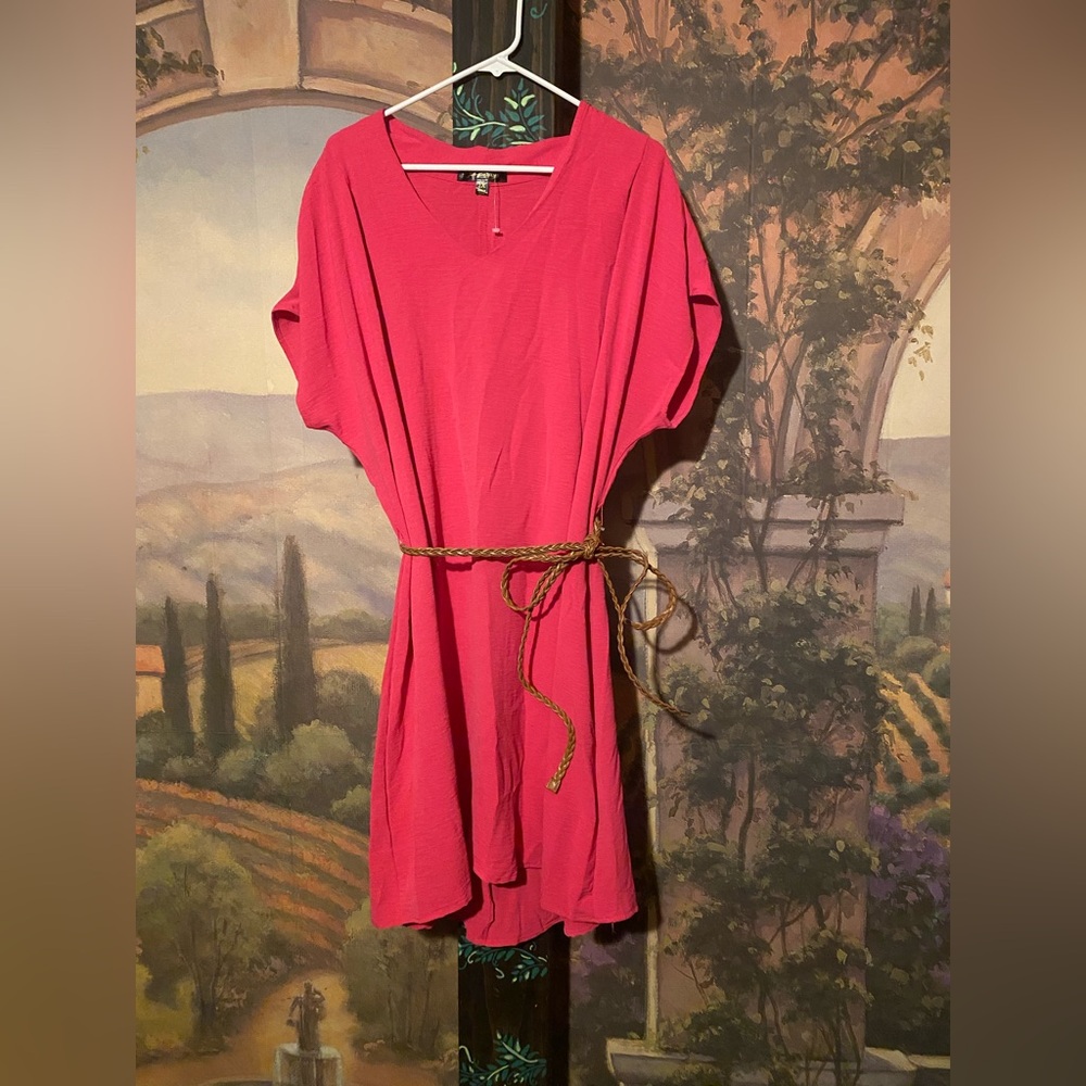Pink drop shoulder sleeve dress with braided belt NWOT - Picture 2 of 7